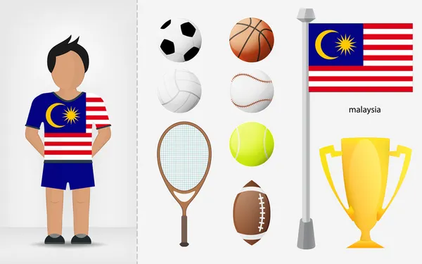 Malásia desportista com vetor de coleta de equipamentos esportivos — Vetor de Stock