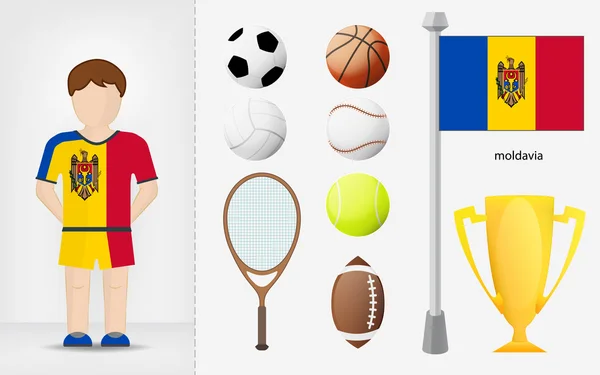 Moldavian sportsman with sport equipment collection vector — Stock Vector