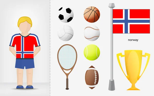 Norwegian sportsman with sport equipment collection vector — Stock Vector