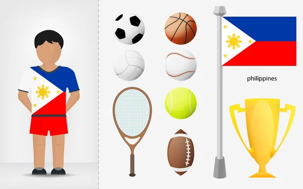 Deportista filipino con vector de colección de equipos deportivos — Vector de stock