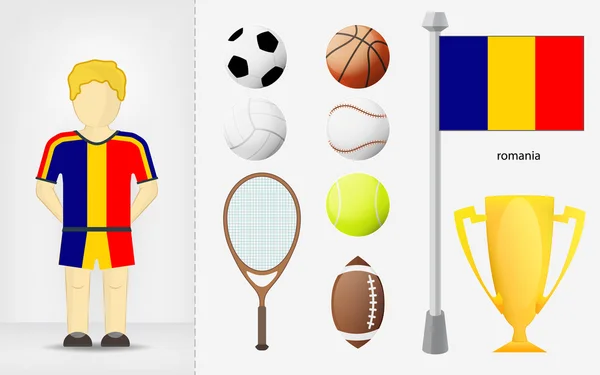 Sportif roumain avec vecteur de collecte des équipements sportifs — Image vectorielle