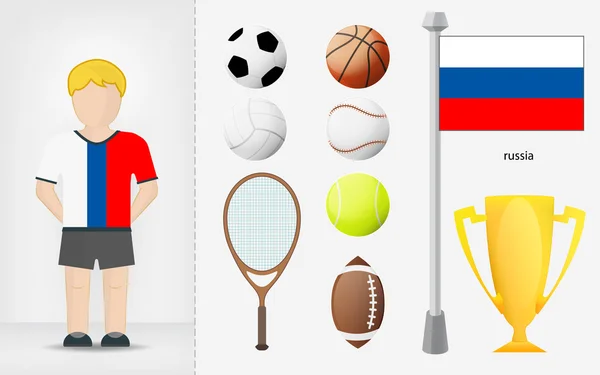 Russian sportsman with sport equipment collection vector — Stock Vector