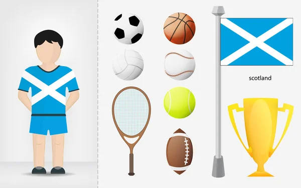 Scotch sportsman with sport equipment collection vector — Stock Vector