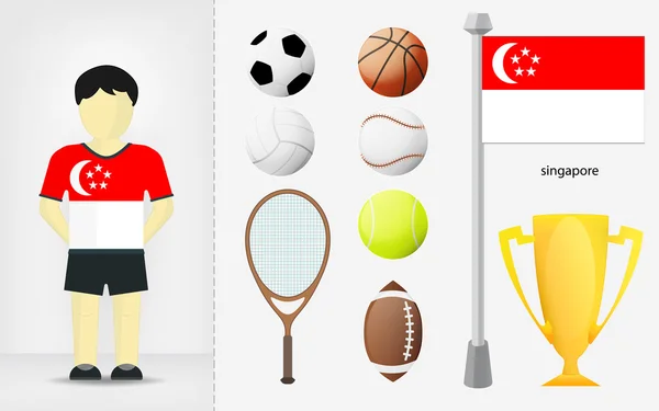 Singaporean sportsman with sport equipment collection vector — Stock Vector