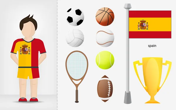 Spor malzemeleri toplama vektör ile İspanyol sporcu — Stok Vektör