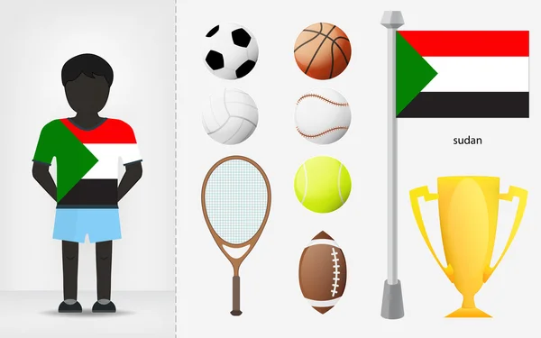 Sudanese sportsman with sport equipment collection vector — Stock Vector