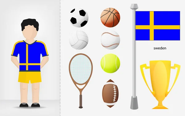 Deportista sueco con vector de colección de equipos deportivos — Vector de stock