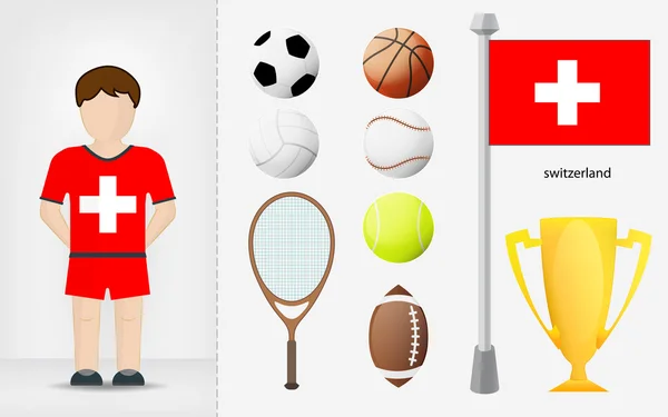 Swiss sportsman with sport equipment collection vector — Stock Vector