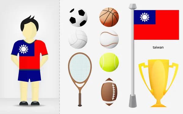 Taiwan sportsman with sport equipment collection vector — Stock Vector