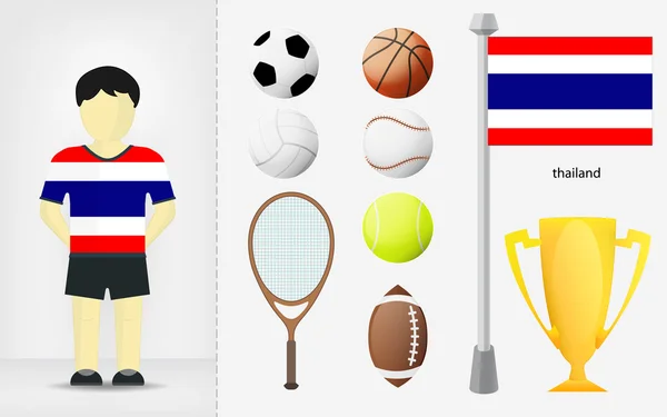 Thai sportsman with sport equipment collection vector — Stock Vector