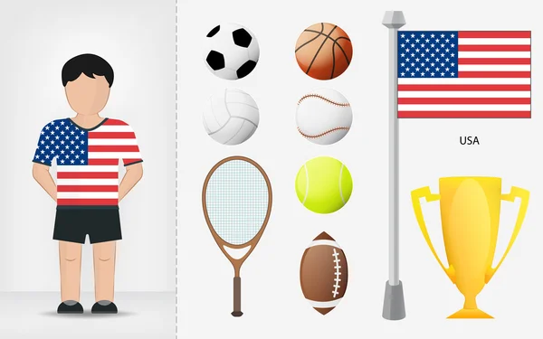 USA sportman met sport apparatuur collectie vector — Stockvector