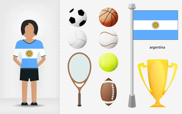 Argentine sportswoman with sport equipment collection vector — Stock Vector