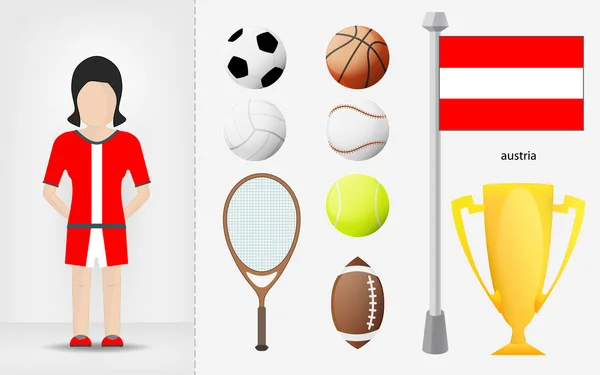 Austrian sportswoman with sport equipment collection vector — Stock Vector