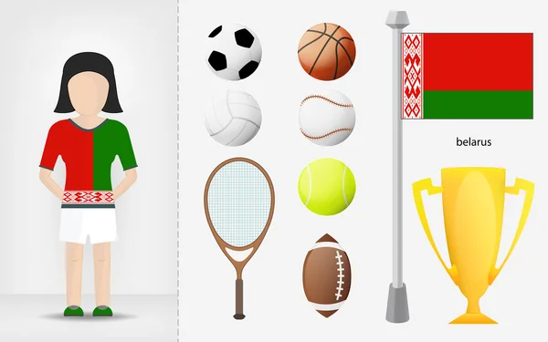 Byelorussian sportswoman with sport equipment collection vector — Stock Vector