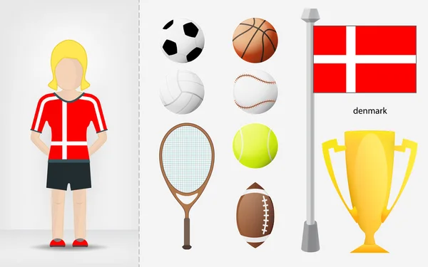 Danish sportswoman with sport equipment collection vector — Stock Vector