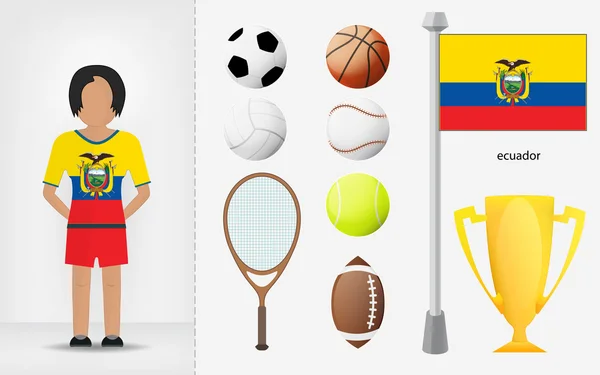 Desportista equatoriano com vetor de coleta de equipamentos esportivos — Vetor de Stock