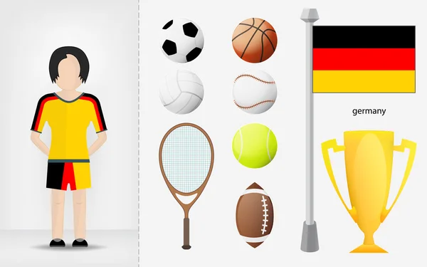 Spor malzemeleri toplama vektör ile Alman sporcumuz — Stok Vektör