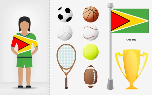 Guyanese sportswoman with sport equipment collection vector — Stock Vector