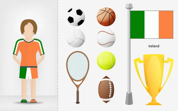 Femme sportive irlandaise avec vecteur de collecte d'équipements sportifs — Image vectorielle