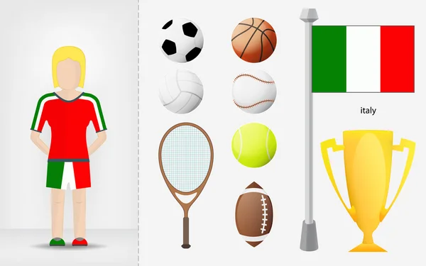 Italiaanse Sportvrouw met sport apparatuur collectie vector — Stockvector