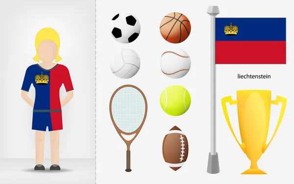 Liechtenstein sportswoman with sport equipment collection vector — Stock Vector