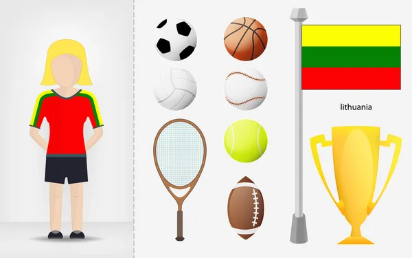 Lithuanian sportswoman with sport equipment collection vector — Stock Vector