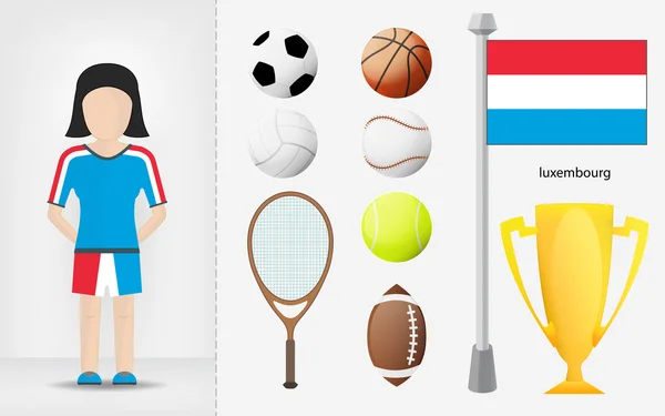 Femme sportive luxembourgeoise avec vecteur de collecte d "équipements sportifs — Image vectorielle
