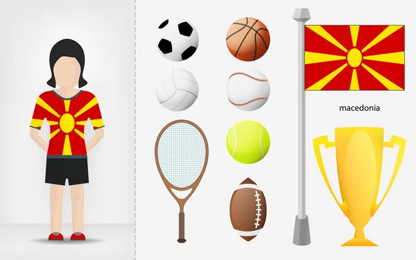 Deportista macedonia con vector de colección de equipos deportivos — Vector de stock