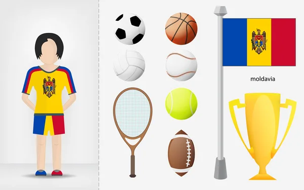 Moldova sporcumuz spor malzemeleri toplama vektör ile — Stok Vektör