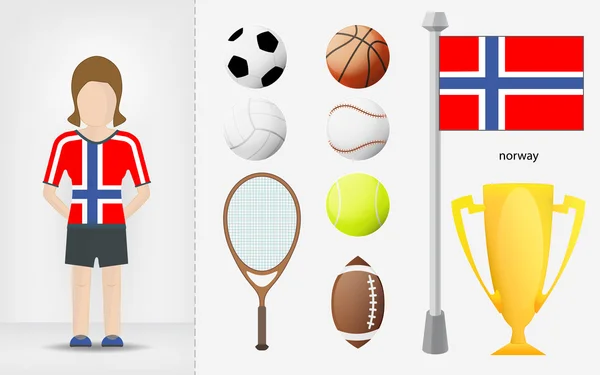 Perempuan olahragawan Norwegia dengan vektor koleksi peralatan olahraga - Stok Vektor