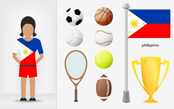 Deportista filipino con vector de colección de equipos deportivos — Vector de stock