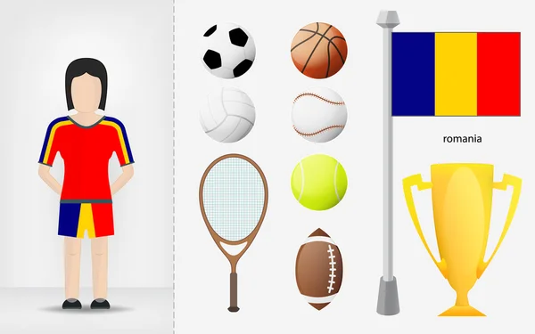 Romanian sportswoman with sport equipment collection vector — Stock Vector