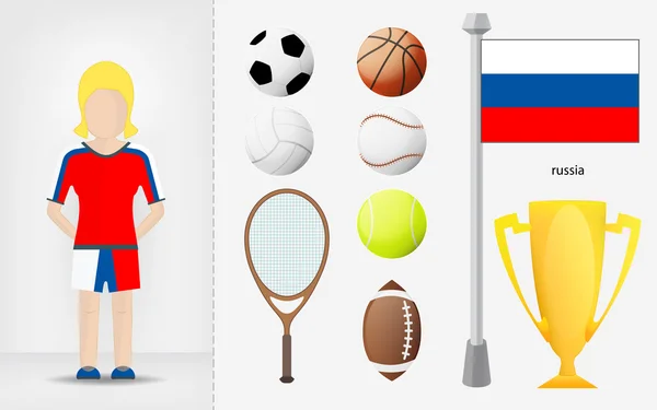 Russian sportswoman with sport equipment collection vector — Stock Vector