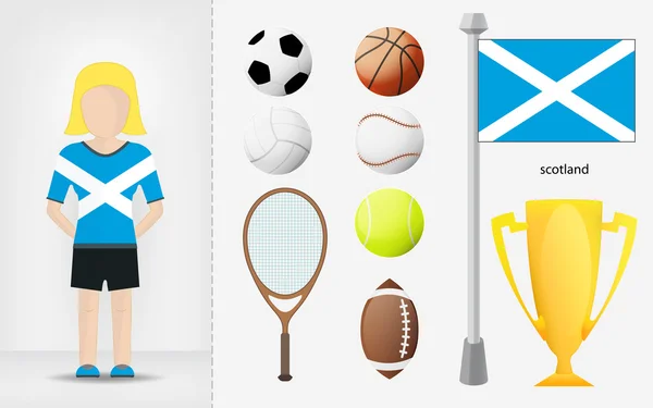 Skotskou sportovkyně s sportovní vybavení kolekce vektor — Stockový vektor