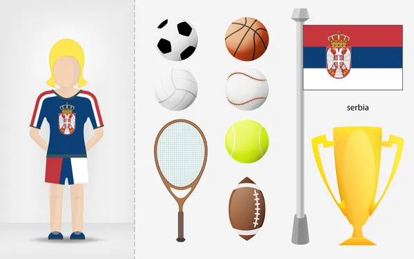 Serbian sportswoman with sport equipment collection vector — Stock Vector