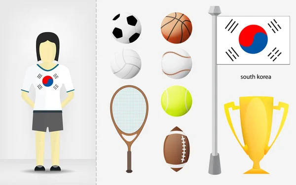 Sportive sud-coréenne avec vecteur de collecte d'équipements sportifs — Image vectorielle