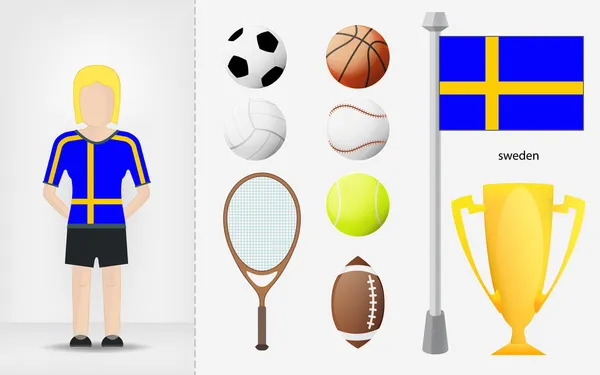 Zweedse Sportvrouw met sport apparatuur collectie vector — Stockvector