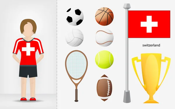 Swiss sportswoman with sport equipment collection vector — Stock Vector