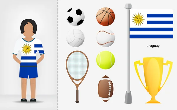 Deportista uruguayo con vector de colección de equipos deportivos — Vector de stock