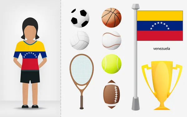 Venezuelan sportswoman with sport equipment collection vector — Stock Vector