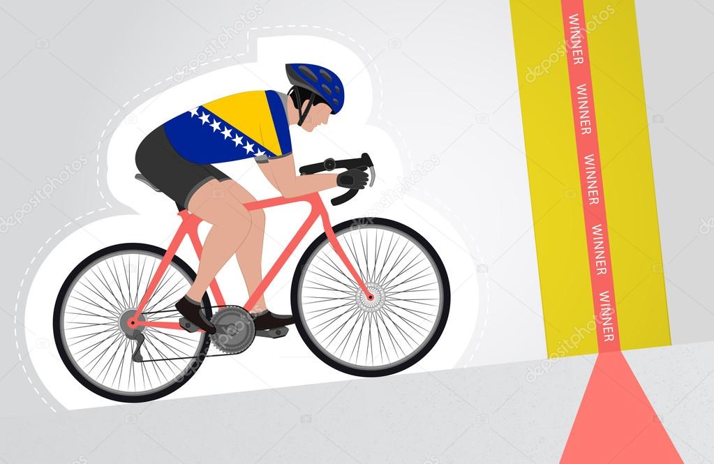 Bosnian cyclist riding upwards to finish line vector isolated