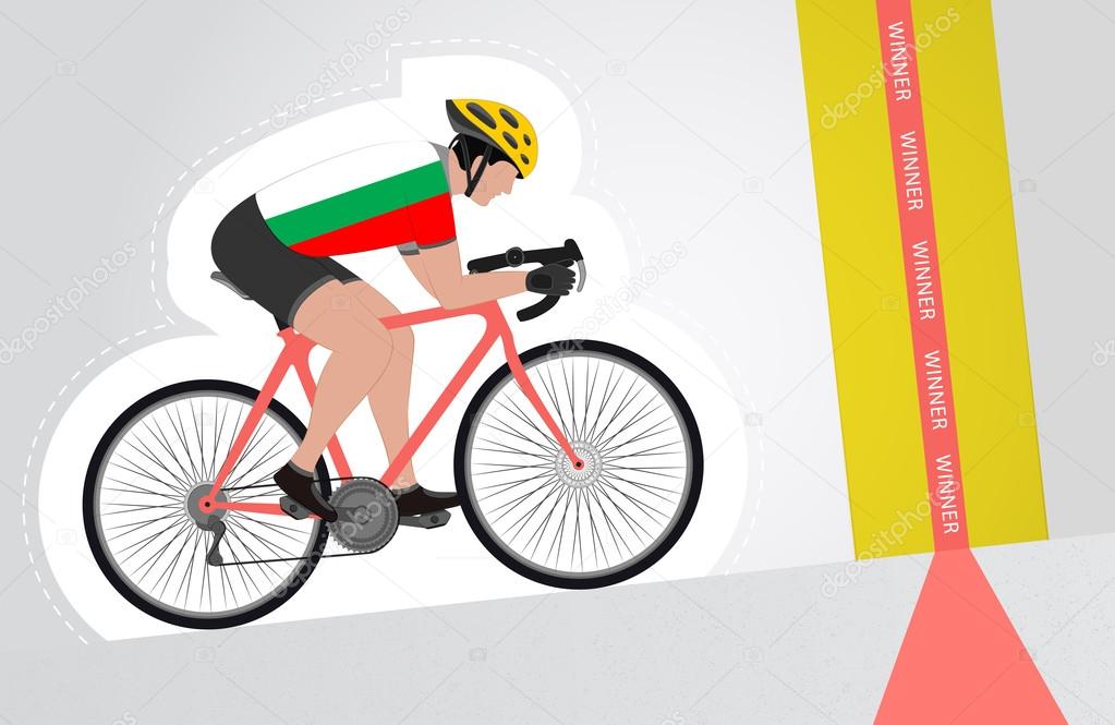 Bulgarian cyclist riding upwards to finish line vector isolated