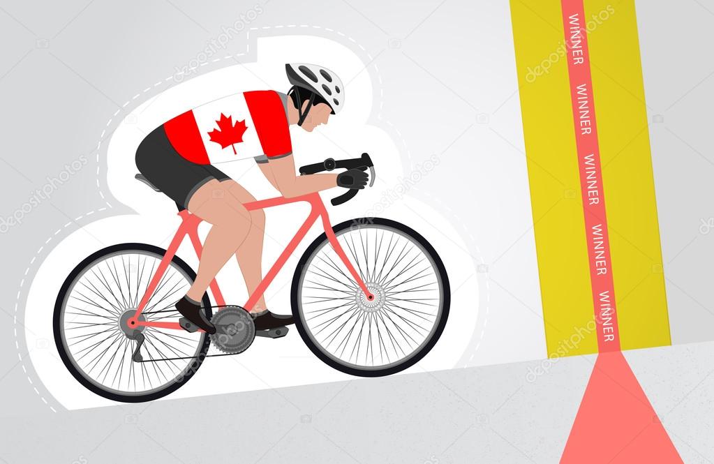 Canadian cyclist riding upwards to finish line vector isolated