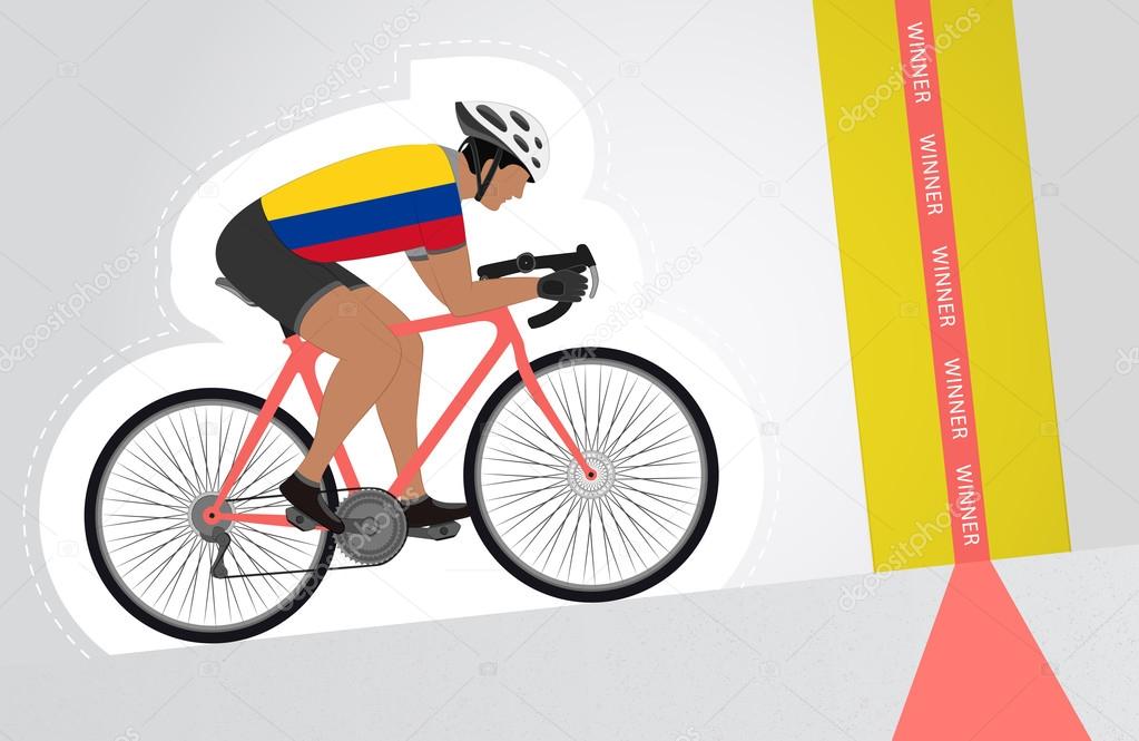 Colombian cyclist riding upwards to finish line vector isolated