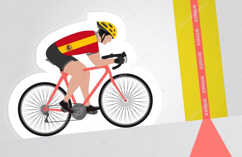 Spanish cyclist riding upwards to finish line vector isolated