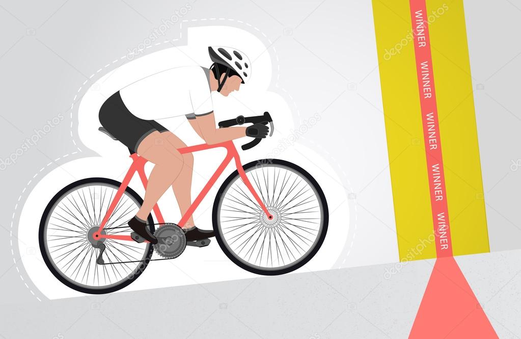 white dressed cyclist riding upwards to finish line vector isolated