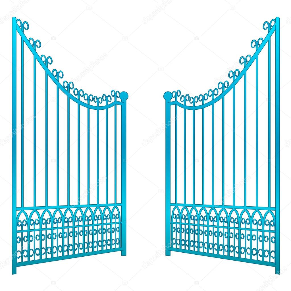 isolated on white open iron gate fence vector