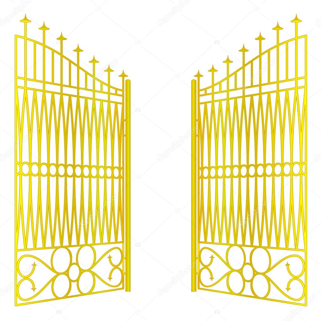 isolated open golden gate fence on white vector