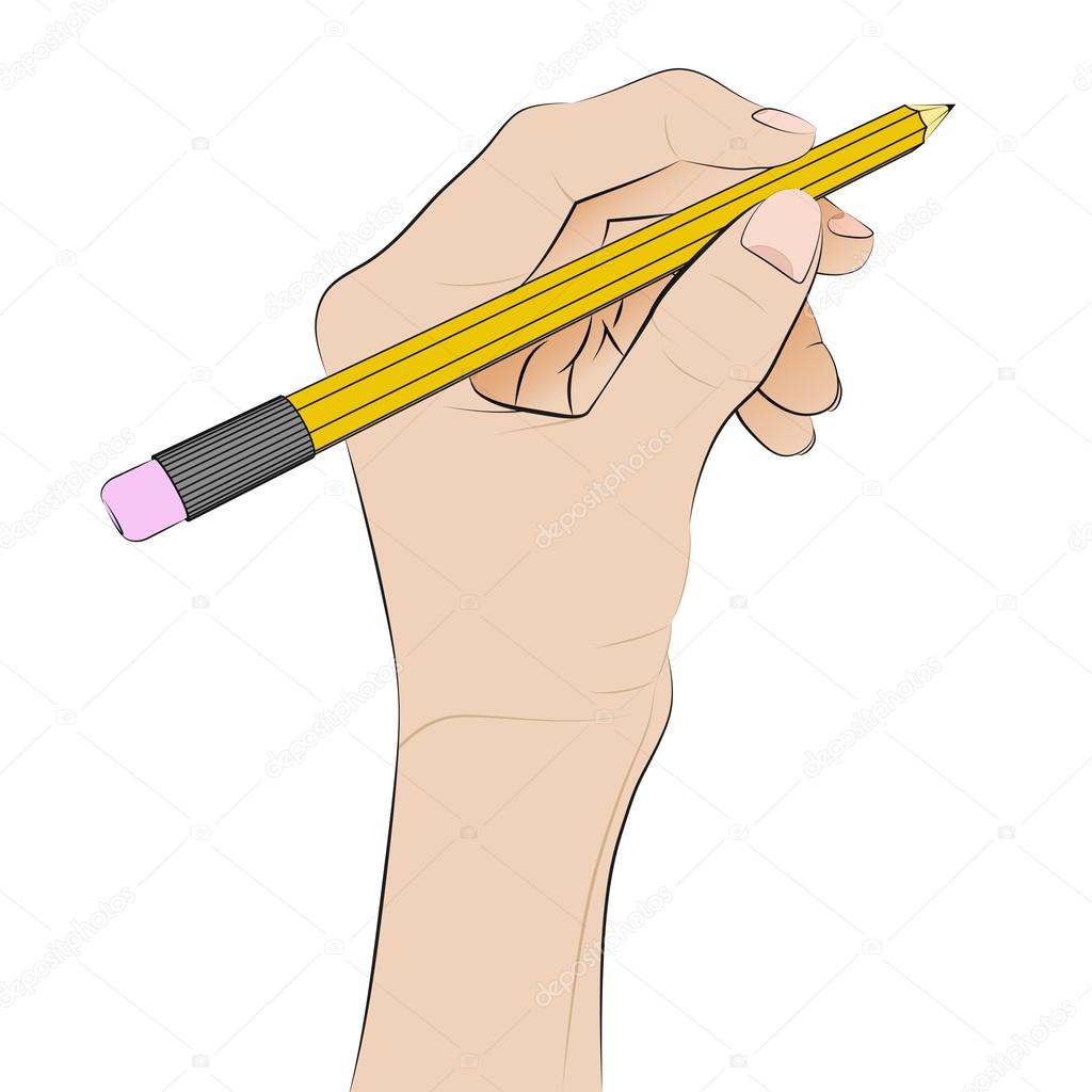 isolated human hand holding pencil writing vector 