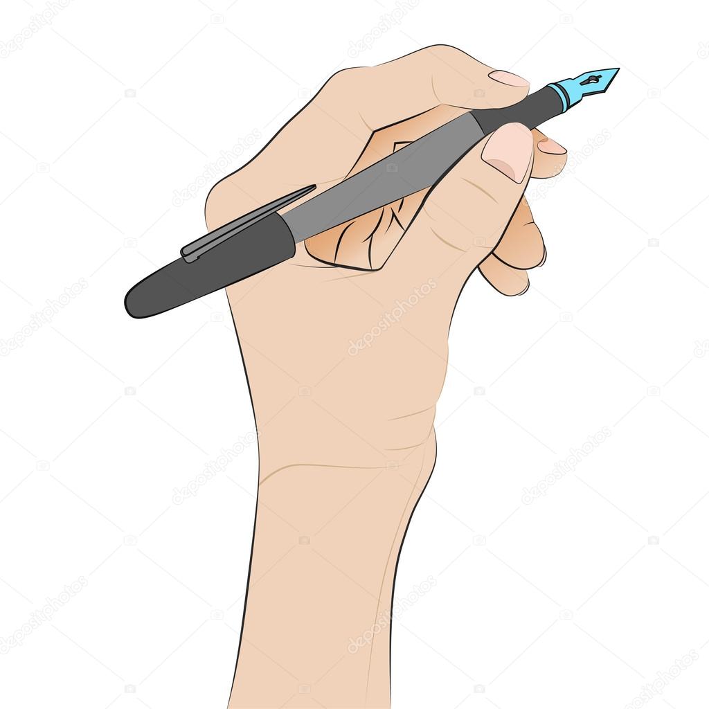 isolated human hand holding pen writing vector